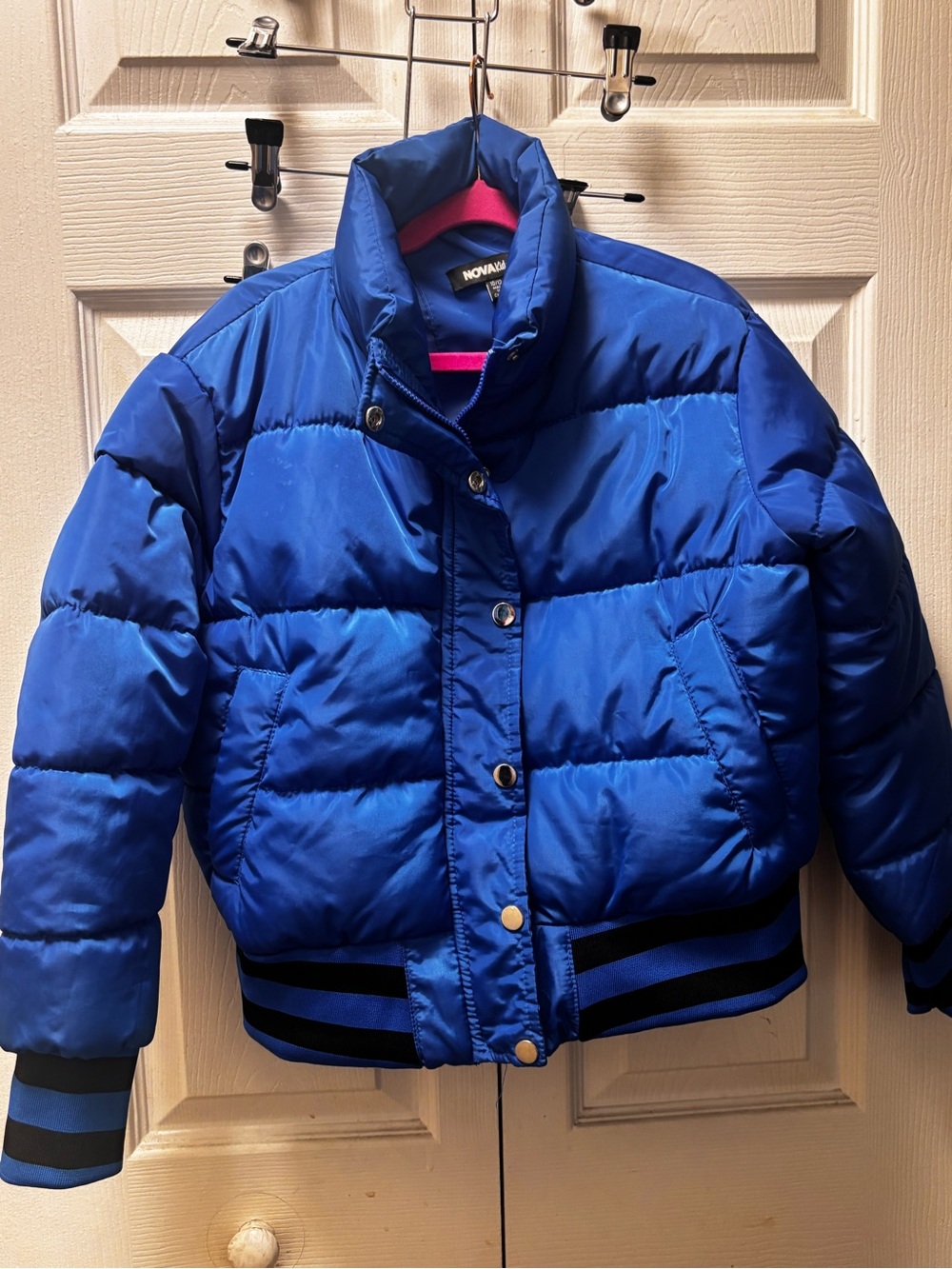 Fashion Nova Royal Blue Kids Puffer Jacket with Black Trim